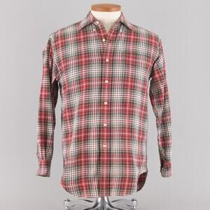 Embassy Row Vintage Red Plaid Cotton Long Sleeve Shirt, Men's Small